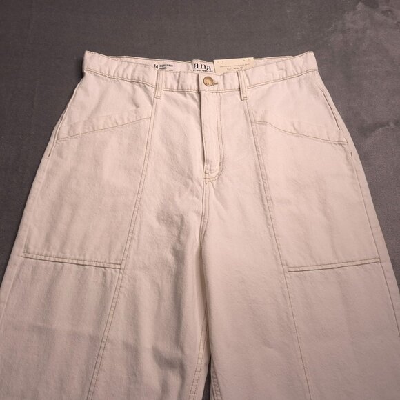 ana Womens Highest Rise Barrel Jeans 14 Off White Tapered Relaxed 100% Cotton - Picture 5 of 7